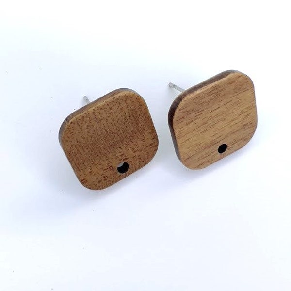 10Pcs- Natural Wood Square Earring Stud Connector, Jewelry making supplies, Wooden stud topper, Jewelry Supply