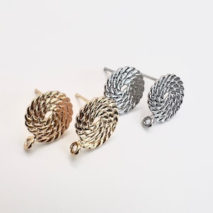 10Pcs- Unique Imitation rope Earring Stud Post, Stainless steel needle, 18K Gold/ Rhodium Plating, jewelry making Supplies, findings