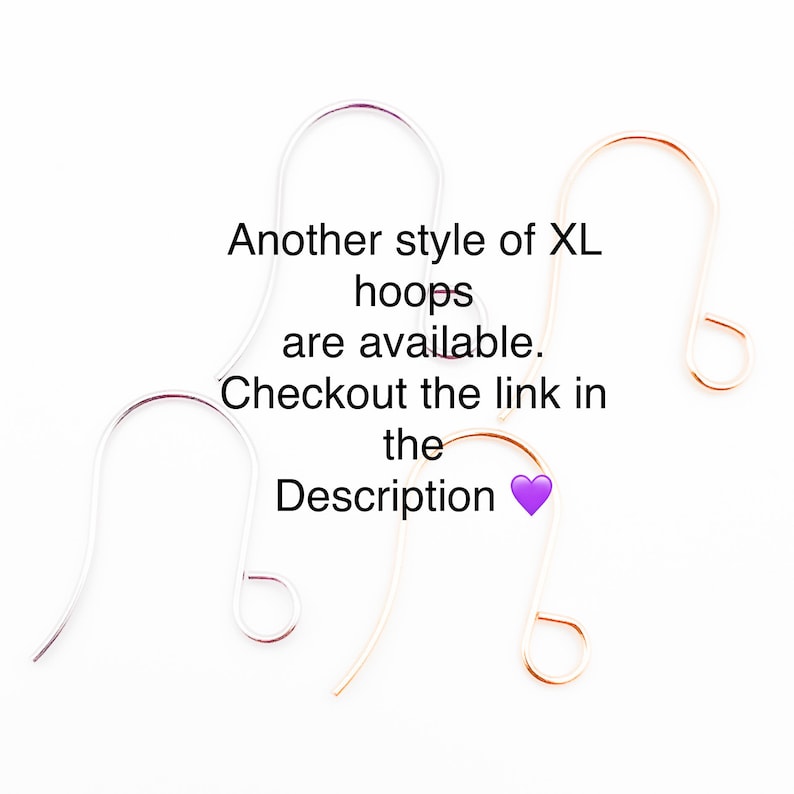 May include: Three different styles of earring hoops. The hoops are silver, gold, and rose gold. The text reads "Another style of XL hoops are available. Checkout the link in the Description."