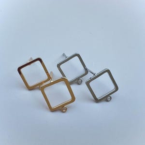 10Pcs- NEW Hollow Square Lightweight Earring Brass Stud Post, 18K Gold/ Rhodium Plating, Stainless Steel Pin, jewelry making Supply, finding