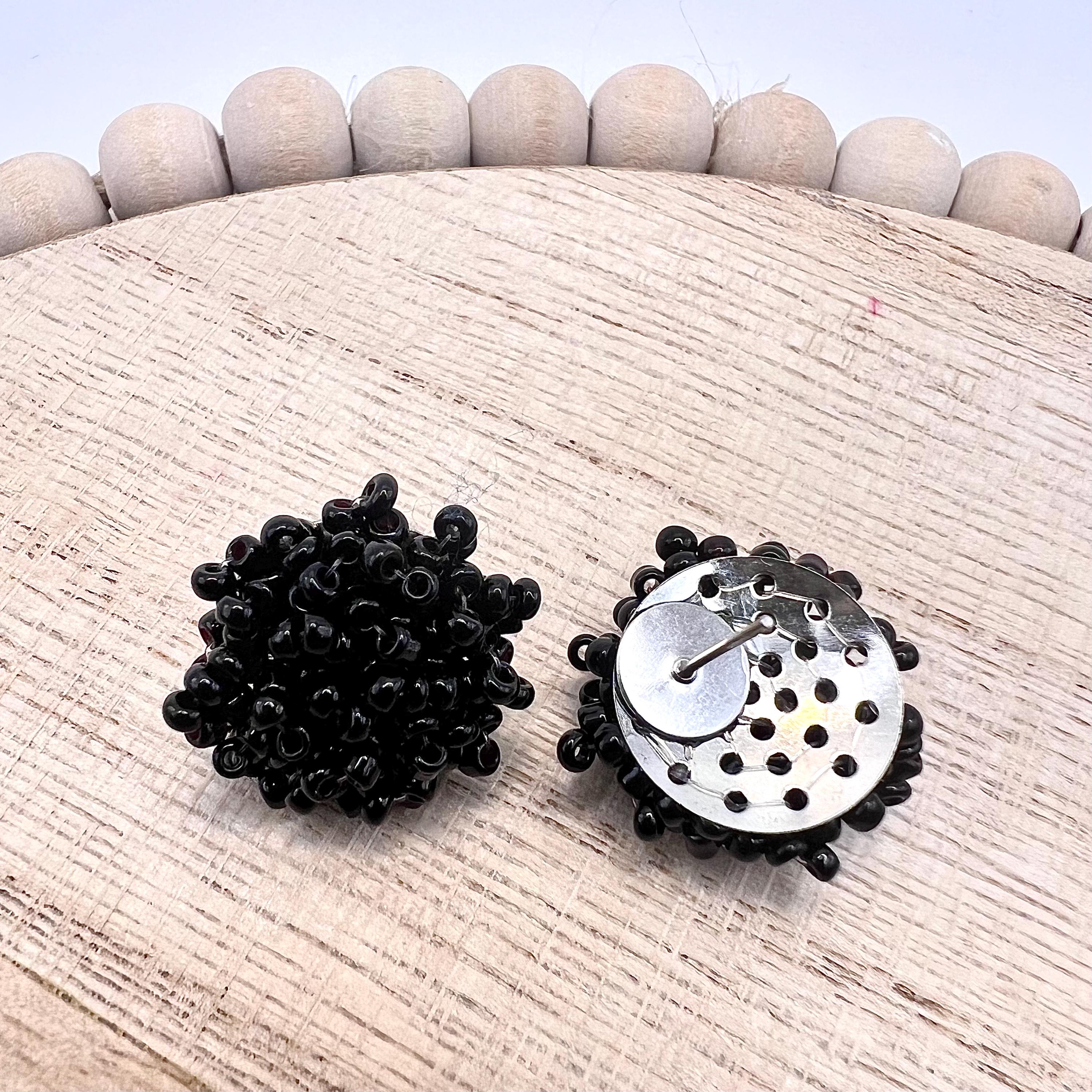 4Pcs- BLACK Seed Bead Stud Toppers, connectors with 316L Surgical Grade Stainless Steel needle, 16mm, DIY Jewelry Making, Findings, supplies