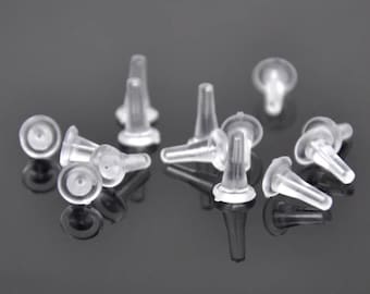 100pcs Long Clear Silicone Earring Backs Stopper, Transparent silicone stopper Safety protection Earring back plug, Jewelry Making Supply