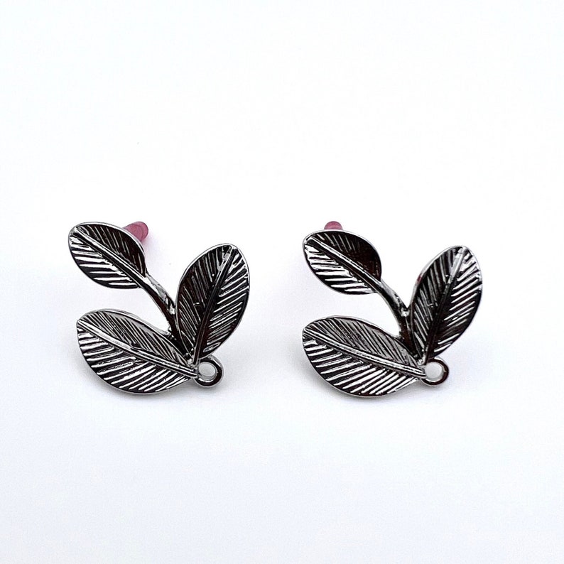 10pcs Bright Yellow Gold/ Rhodium tone earring post, Alloy Triple Leaf connector, Stainless Steel Needle, earring findings jewelry supply, image 7