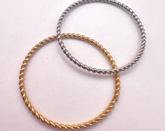 10Pcs- 35mm Stainless Steel Circle/ ring Connector, twisted rope pattern, 18k PVD Gold/ Steel color, findings, components, jewelry making