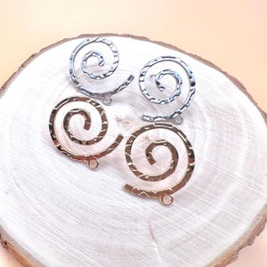10Pcs-Unique Spiral Earring Brass Stud Post, Big Circle, Stainless steel needle, 18K Gold/Rhodium Plating, jewelry making Supplies, findings