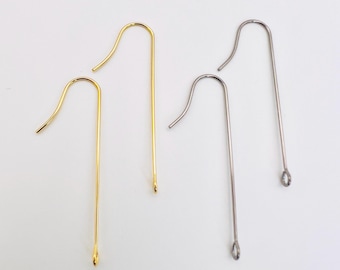 10Pcs-316 Surgical Stainless Steel forward facing Hooks, 18K Gold Plating, 40mm long Ear Wires french Hooks, Jewelry Making, Jewelry Supply