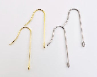 10Pcs-316 Surgical Stainless Steel forward facing Hooks, 18K Gold Plating, 28mm long Ear Wires french Hooks, Jewelry Making, Jewelry Supply