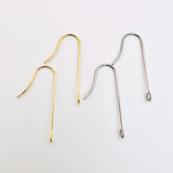 10Pcs-316 Surgical Stainless Steel forward facing Hooks, 18K Gold Plating, 28mm long Ear Wires french Hooks, Jewelry Making, Jewelry Supply