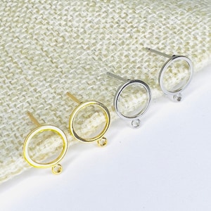 10Pcs- Hollow Circle/Round Lightweight Earring Stud Post, Stainless Steel pin, 18k Gold/ Rhodium Plating, jewelry making Supplies, finding