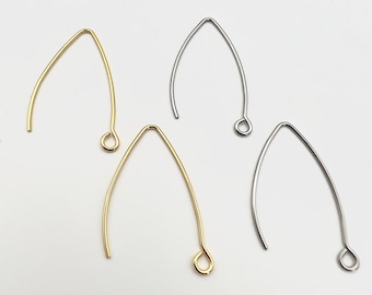 10Pcs-316L Surgical Stainless Steel V-shaped Hooks, 18K Gold Plating , 30mm long Ear Wires french Hooks, Jewelry Making, Jewelry Supply