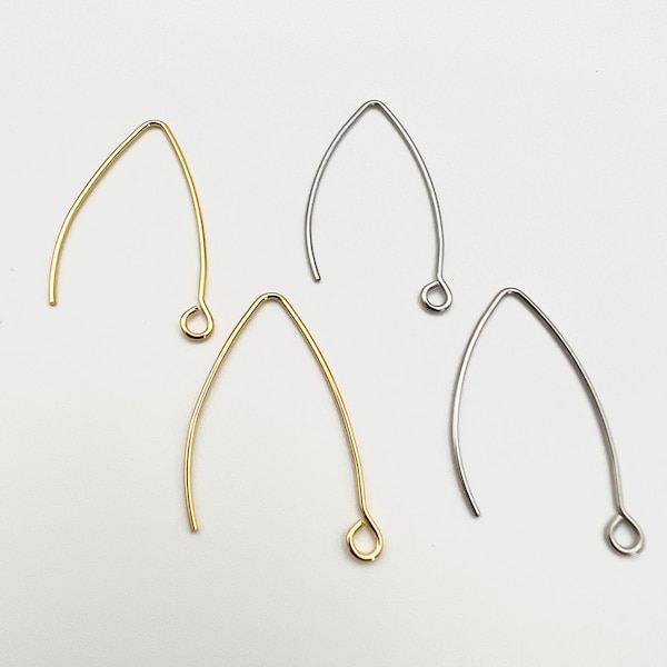 10Pcs-316L Surgical Stainless Steel V-shaped Hooks, 18K Gold Plating , 30mm long Ear Wires french Hooks, Jewelry Making, Jewelry Supply