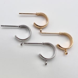10Pcs- Huggie Stud Connector with loop, 18K Gold/ Rhodium Plating, 304 Stainless Steel Needle, Jewelry Supplies, findings, jewelry making