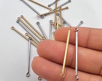 10Pcs- Stainless Steel Bar connector with double loop, 18k PVD gold plated, 30mm long bars with holes, findings & components, jewelry making