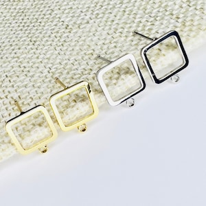 10Pcs- Hollow Square Lightweight Earring Brass Stud Post, 18K Gold/ Rhodium Plating, Stainless Steel Pin, jewelry making Supplies,  findings