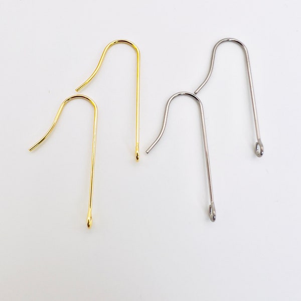 10Pcs-316 Surgical Stainless Steel forward facing Hooks, 18K Gold Plating, 28mm long Ear Wires french Hooks, Jewelry Making, Jewelry Supply