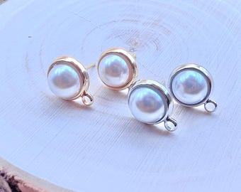 10 Stück – 10 mm runde Perlenohrstecker, Edelstahlnadel, 18 Karat Gold-/Rhodium-Beschichtung, Schmuckzubehör, Komponenten
