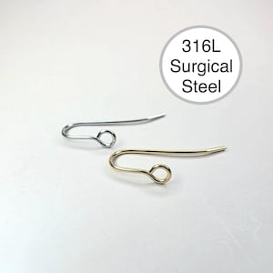 316L Surgical Grade Steel Earring Hooks,  Front Facing Loop, 18k gold plated, Perpendicular Ear Wires Fish/ French hooks, Earring Findings