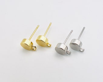 10Pcs- Round Thick Circle Flat Earring Stud Post, 18K Gold/ Rhodium Plating, High Quality Stainless Steel Needle, jewelry making Supplies