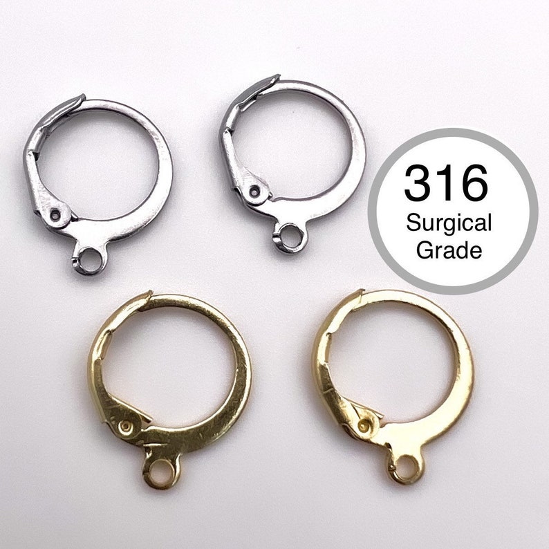 May include: Four earring hooks, two silver and two gold. The silver hooks are made of 316 surgical grade stainless steel.