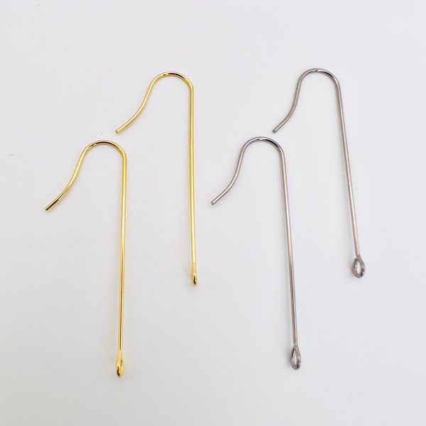 10Pcs-316 Surgical Stainless Steel forward facing Hooks, 18K Gold Plating, 40mm long Ear Wires french Hooks, Jewelry Making, Jewelry Supply