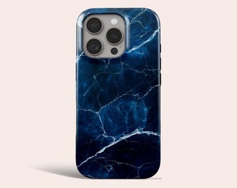 Dark Blue Marble Phone Case Marble MagSafe Phone Cover Fit for iPhone 17 Pro Max 16 Pro Max 15 14 13 Pro 12 11 Pro XS 8 Plus