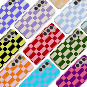 Custom Color Long Checkered Phone Case Retro Minimalist Checkered Phone Cover Fit for Samsung Galaxy S25 Ultra S24 S23 S22 S21 FE A16 A14