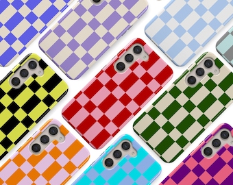 Funda para teléfono a cuadros larga de color personalizado, estilo retro minimalista, compatible con Samsung Galaxy S25 Ultra, S24, S23, S22, S21 FE, A16 y A14.