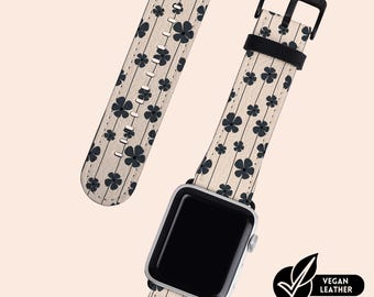 Wildflower Floral Pattern Watch Strap Fit For Apple Watch Series 1 2 3 4 5 6 7 8 9 10 11 SE Vegan H21 Leather Watch Band