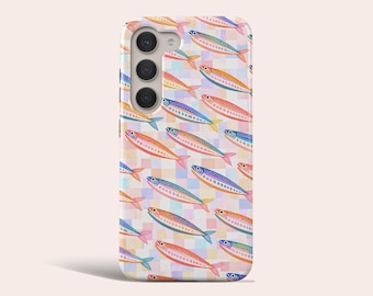 Retro Sardine Phone Case Pastel Fish Pattern Phone Cover Fit for Samsung Galaxy S25 Plus S24 Ultra S23 Plus S22 S20 FE Note 20