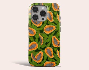 Papaya Phone Case Cute Fruit Pattern MagSafe Phone Cover Fit for iPhone 17 Pro Max 16 Pro Max 15 14 13 Pro 12 11 Pro XS 8 Plus