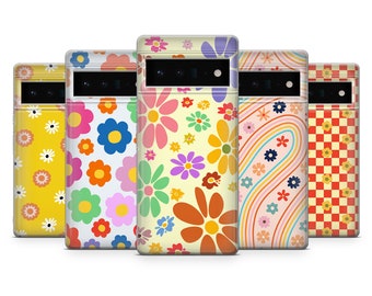 Retro Groovy Phone Case Floral Hippie Cover Fit for Google Pixel 8 Pro 8 7A 7 Pro 7 6 6A 6 Pro 3A 3XL 4A 4XL 5A 2 2XL OnePlus 10 Xiaomi