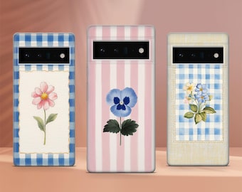Checkered Floral Phone Case Minimalistic Phone Cover Fit for Google Pixel 10 Pro XL 9A 9 Pro 8A 8 Pro 8 7A 7 Pro 6 6A 3A 4XL 5 OnePlus 13 12