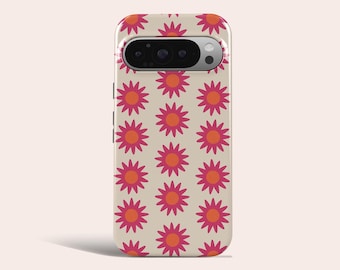 Funda para teléfono con diseño de margaritas rosas, estilo retro floral, compatible con Google Pixel 10 Pro XL, 9A, 9 Pro XL, 8, 8A, 7A, 7 Pro, Pixel 6 Pro, 6A, 3A y 2XL.