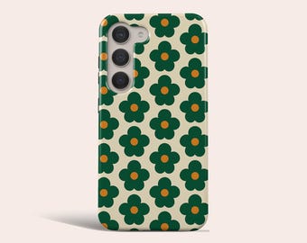 Green Daisy Phone Case Retro Floral Phone Cover Fit for Samsung Galaxy S25 Plus S24 Ultra S23 Ultra S23 Plus S22 Ultra S20 FE Note 20 Ultra