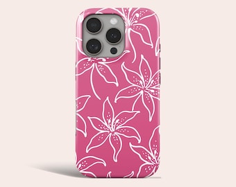 Handyhülle mit Lilienmuster, rosa, Retro-Blumenmuster, MagSafe-Schutzhülle, passend für iPhone 18 Pro Max, 17, 16, 15, 14 Pro, 13, 12, 11 Pro, XS, 8 Plus