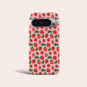 Funda rosa con diseño de fresa, funda kawaii con diseño de fruta, compatible con Google Pixel 10 Pro XL, 9A, 9 Pro XL, 8, 8A, 7A, 7 Pro, Pixel 6 Pro, 6A, 3A y 2XL.