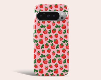 Pink Strawberry Phone Case Cute Kawaii Fruit Phone Cover Fit for Google Pixel 11 Pro XL 10A 10 Pro 9A 9 Pro XL 8 8A 7A 7 Pro 6 Pro 6A