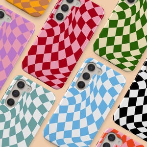 Custom Color Wavy Checkered Phone Case Retro Minimalist Checkered Phone Cover Fit for Samsung Galaxy S25 Ultra S24 S23 S22 S21 FE A16 A14