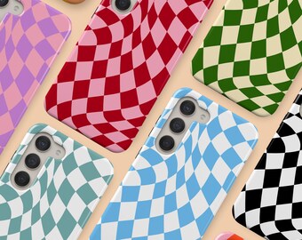 Funda de teléfono personalizada con diseño de cuadros ondulados, estilo retro minimalista, compatible con Samsung Galaxy S25 Ultra S24 S23 S22 S21 FE A16 A14