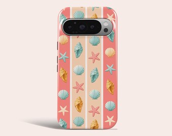 Telefoonhoesje met schelpenpatroon en koraalrifmotief, geschikt voor Google Pixel 11 Pro XL 10A 10 Pro 9A 9 Pro XL 8 8A 7A 7 Pro 6 Pro 6A