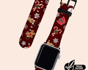 Christmas Xmas Watch Strap Fit For Apple Watch Series 1 2 3 4 5 6 7 8 9 10 11 SE Vegan H21 Leather Watch Band