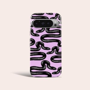 Telefoonhoesje met pastelkleurig slangenpatroon, zwarte slangencover voor Google Pixel 11 Pro XL 10A 10 Pro 9A 9 Pro XL 8 8A 7A 7 Pro 6 Pro 6A