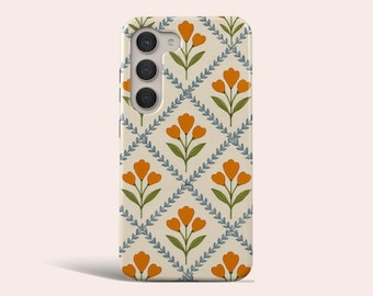 Vintage Bloom Phone Case Retro Orange Tulip Phone Cover Fit for Samsung Galaxy S25 S24 Ultra S23 Ultra S23 Plus S22 S20 FE Note 20 Ultra