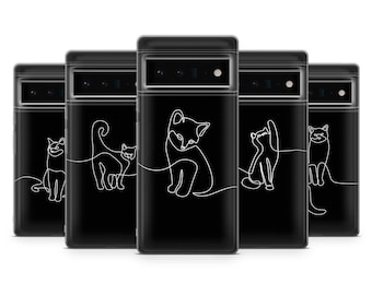 One Line Art Cat Phone Case Cute Cat Art Drawing Cover Fit for Google Pixel 10 Pro XL 9A 9 Pro 8A 8 Pro 8 7A 7 Pro 6 6A 3A 4XL 5 OnePlus 13