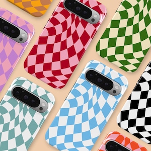 Custom Color Wavy Checkered Phone Case Retro Minimalist Checkered Cover Fit for Google Pixel 11 Pro XL 10A 10 Pro 9A 8 8A 7A 7 Pro 6 Pro 6A