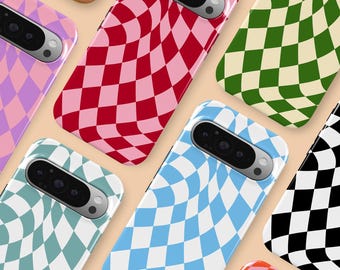 Custom Color Wavy Checkered Phone Case Retro Minimalist Checkered Cover Fit for Google Pixel 10 Pro XL 9A 9 Pro XL 8 8A 7A 7 6 Pro 6A 3A 2XL