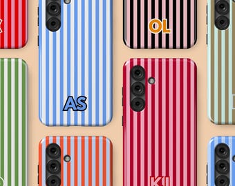 Custom Initials Color Striped Phone Case Retro Vertical Lines Phone Cover Fit for Samsung Galaxy S25 Ultra S24 S23 Plus S22 S21 FE A16 A14