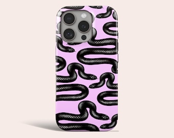 Coque de téléphone à motif serpent pastel noir, compatible MagSafe, pour iPhone 18 Pro Max, 17, 16, 15, 14 Pro, 13, 12, 11 Pro, XS et 8 Plus.