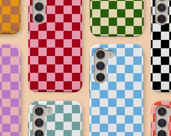 Custodia per telefono personalizzata a scacchi colorati, custodia per telefono a scacchi retrò minimalista adatta per Samsung Galaxy S25 Ultra S24 S23 S22 S21 FE A16 A14