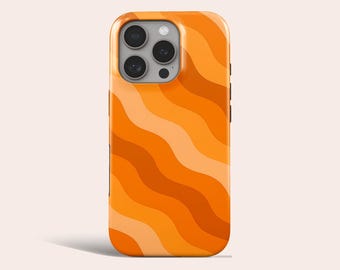 Retro Orange Wavy Phone Case Aesthetic Groovy MagSafe Phone Cover Fit for iPhone 17 Pro Max 16 Pro Max 15 14 13 Pro 12 11 Pro XS XR 8 Plus